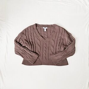 RSQ Tilly’s Brown Chenille Cable Knit V-Neck Sweater, Women’s Small (4-6)